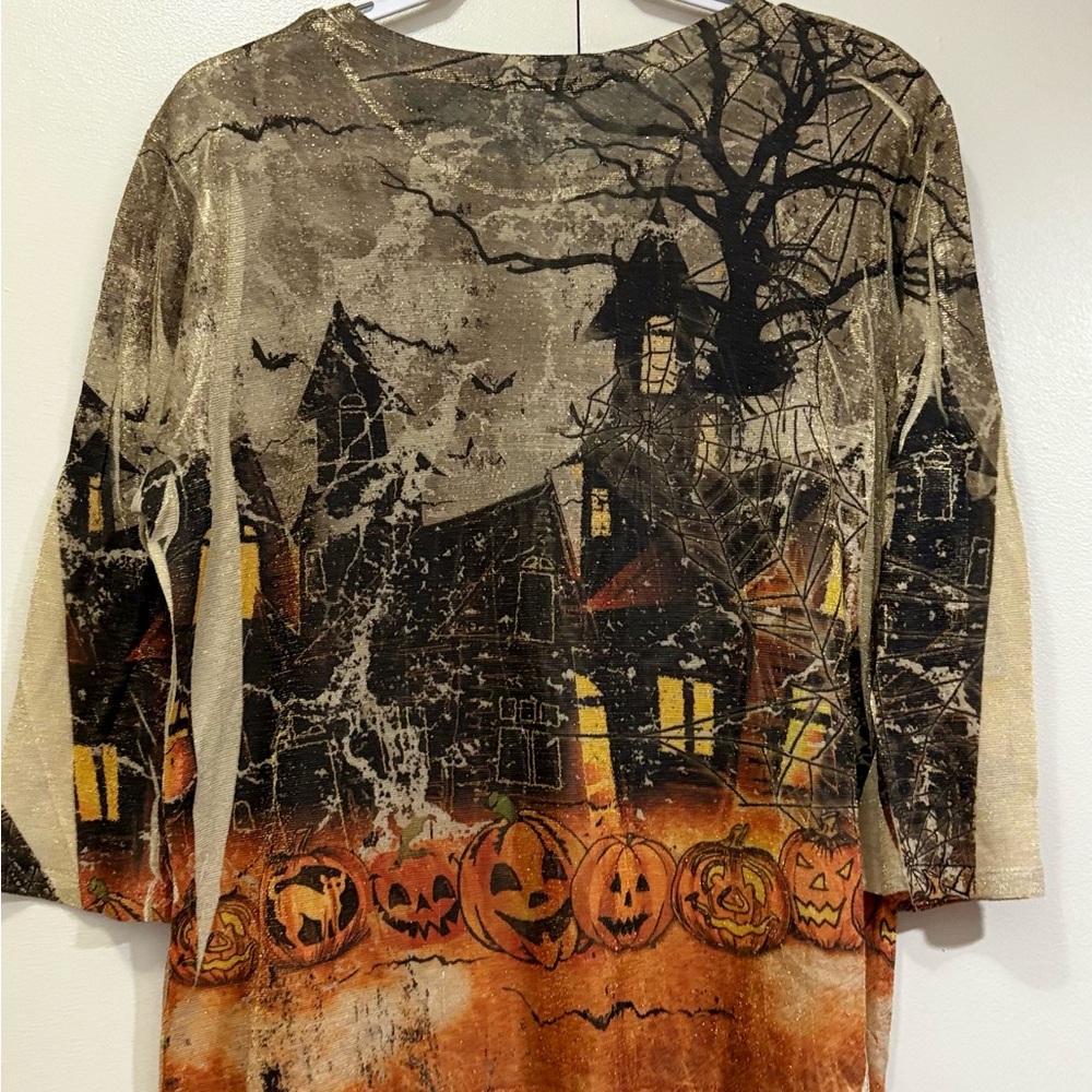 SML Sport Black and Orange Halloween Blouse with Vintage Graphics - Picture 5 of 7